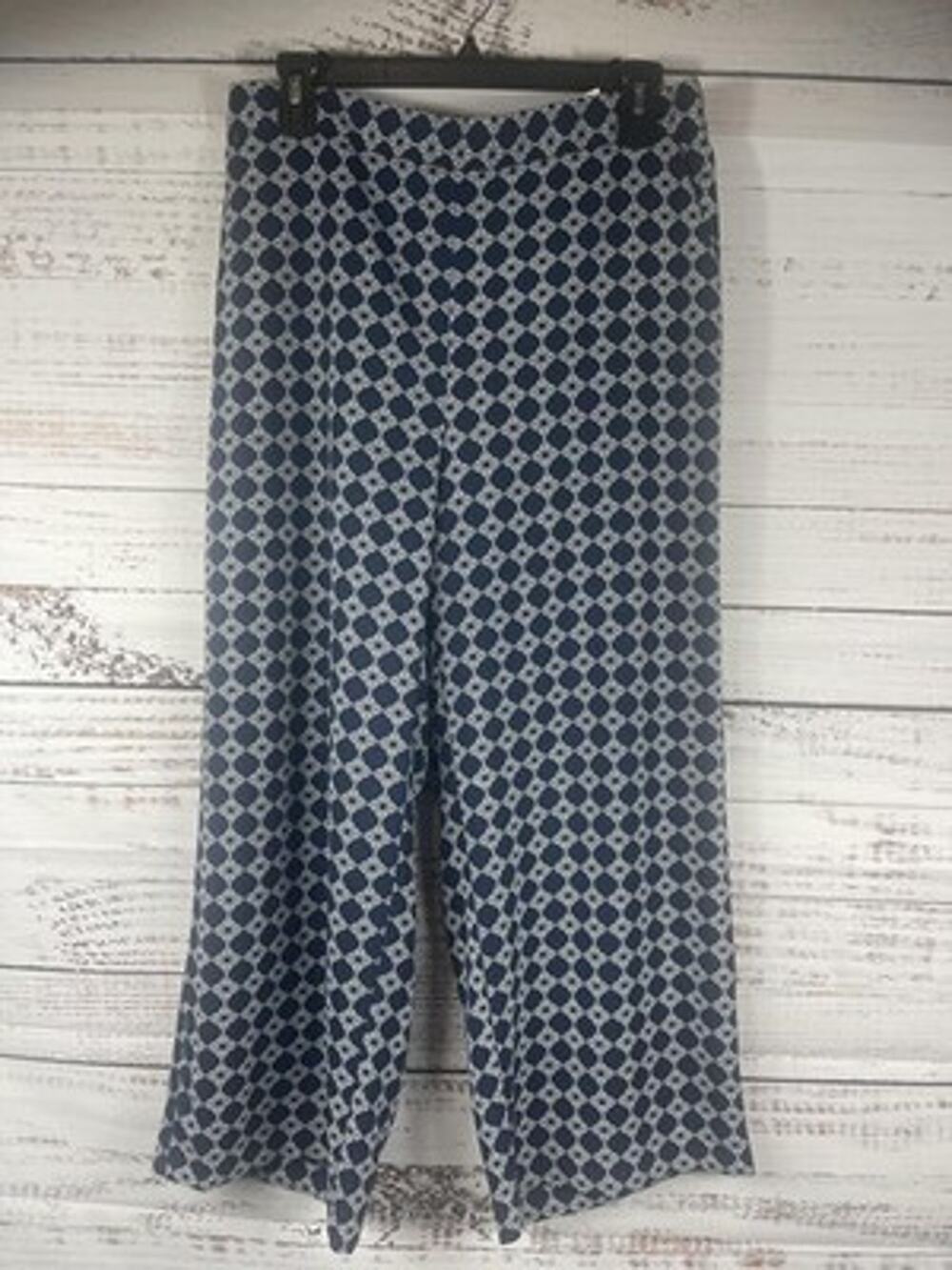 Charter Club Pants Womens Medium Blue Geometric Crop Wide Leg Elastic Waist